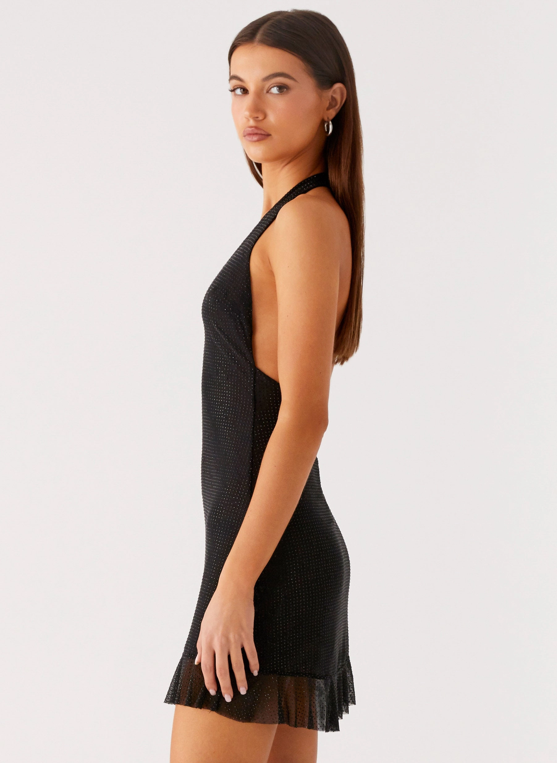 Odrella Sequin Mini Dress - Black Shiny surface Subtle Texture