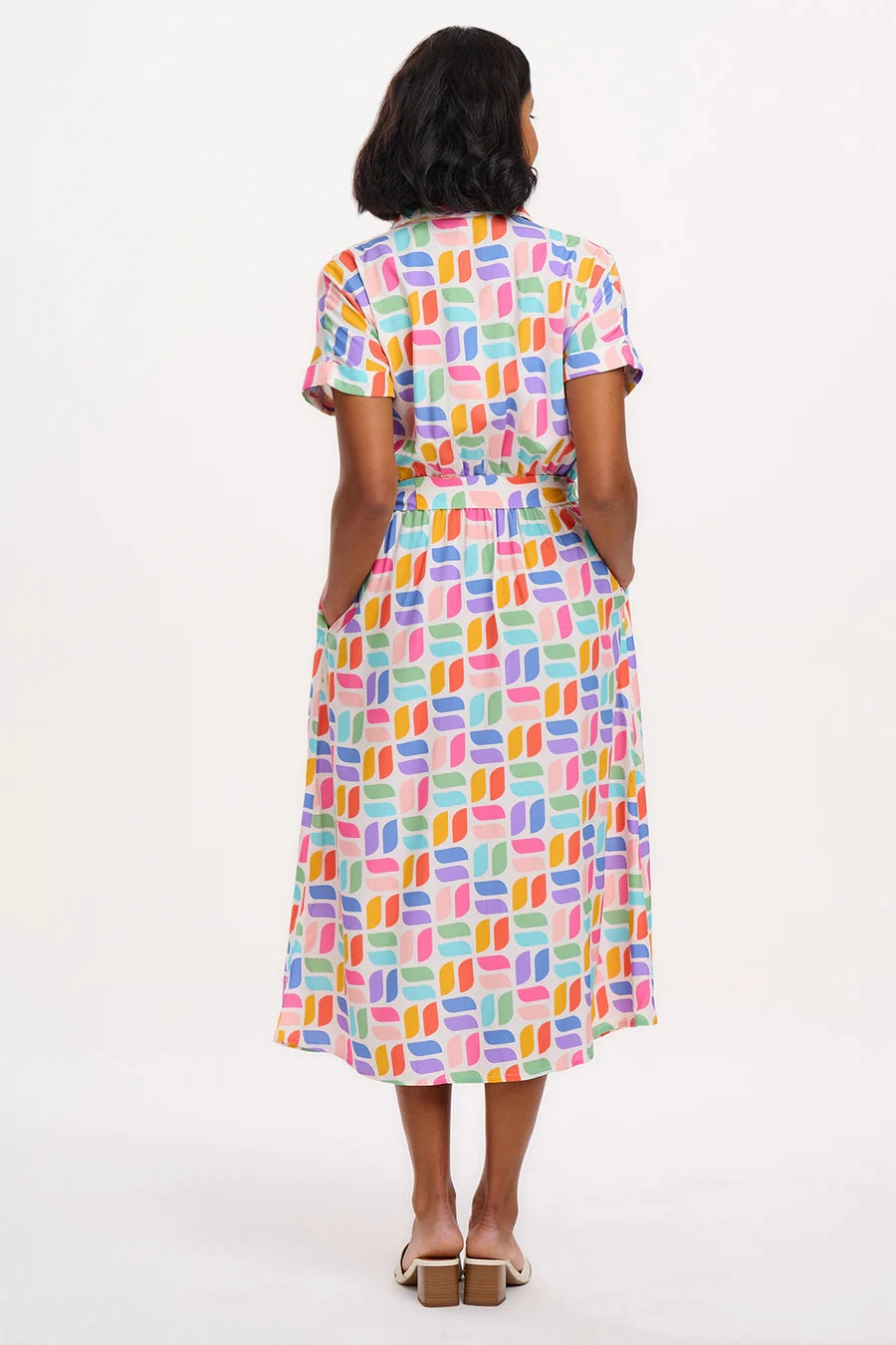 Neutral palette Leigh Midi Shirt Dress in Off White Curved Geometric