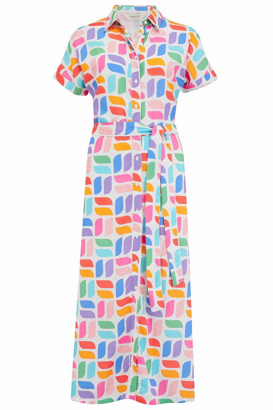 Leigh Midi Shirt Dress in Off White Curved Geometric Vintage-Inspired Simplistic Mood