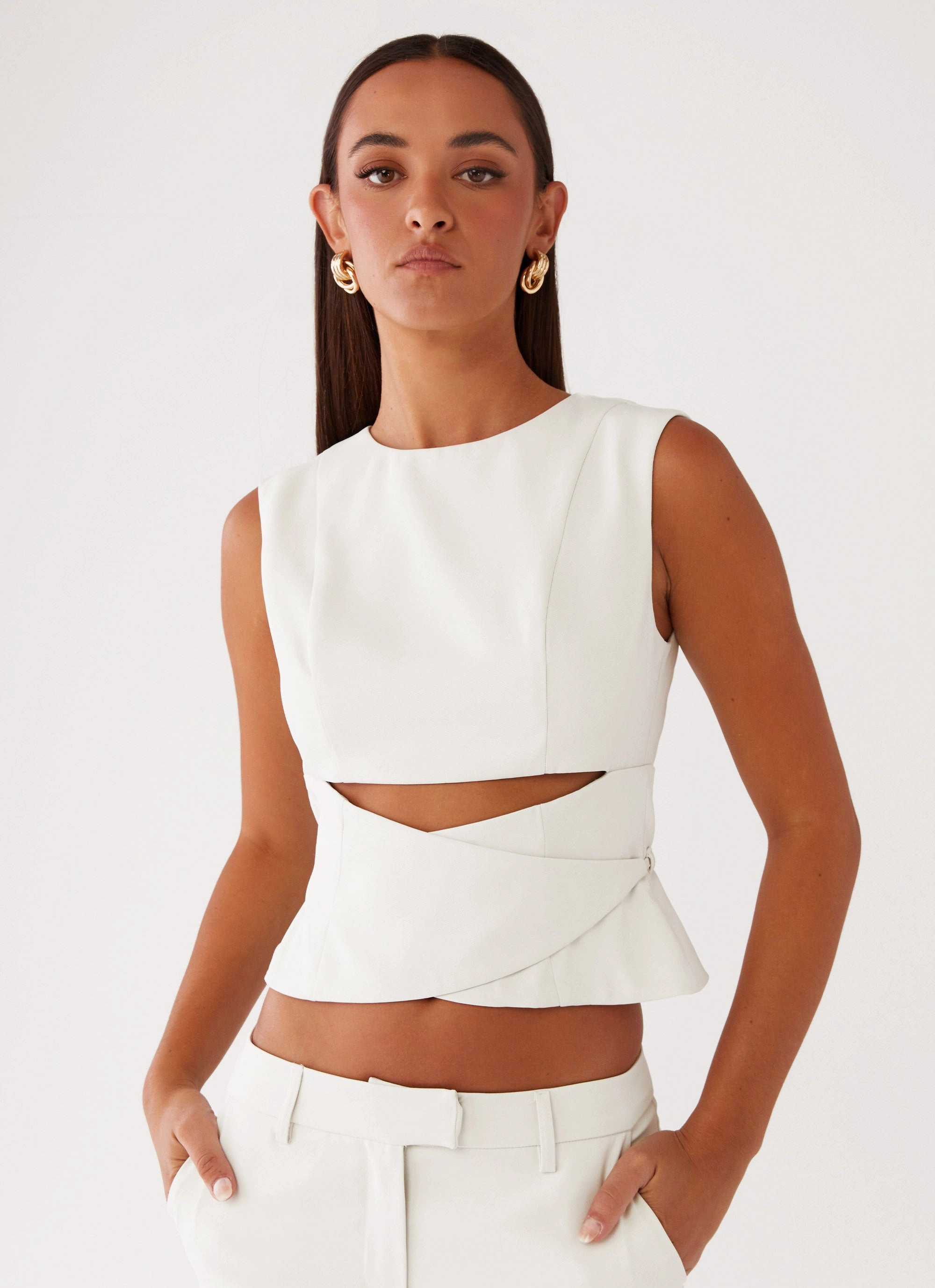 Cyra Wrap Top - Ivory HiddenDrawcord