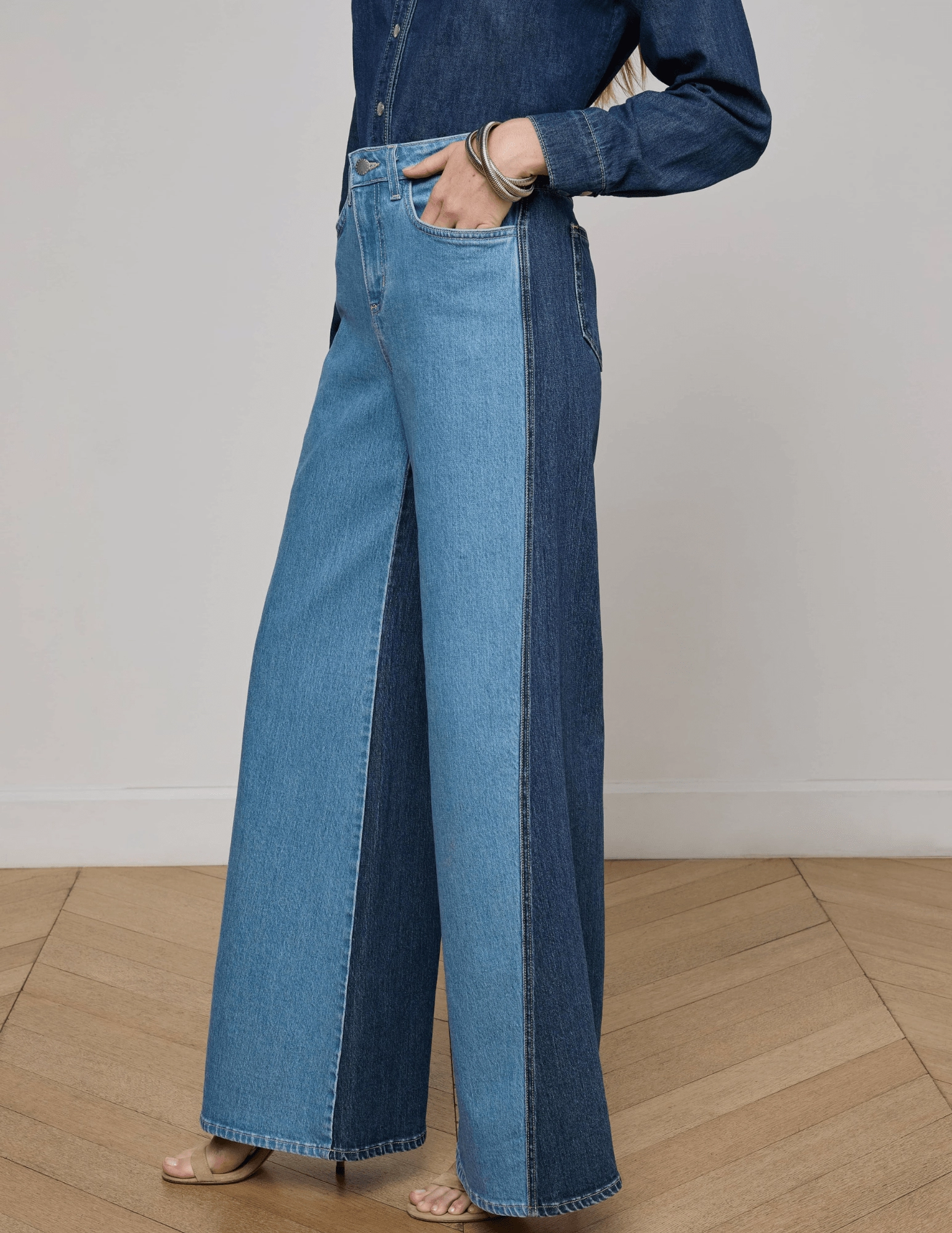 LAGENCE Beau T-Seam Wide Leg Jeans in Paso Streetwear Fan Minimalist Style Stretch Fit Denim