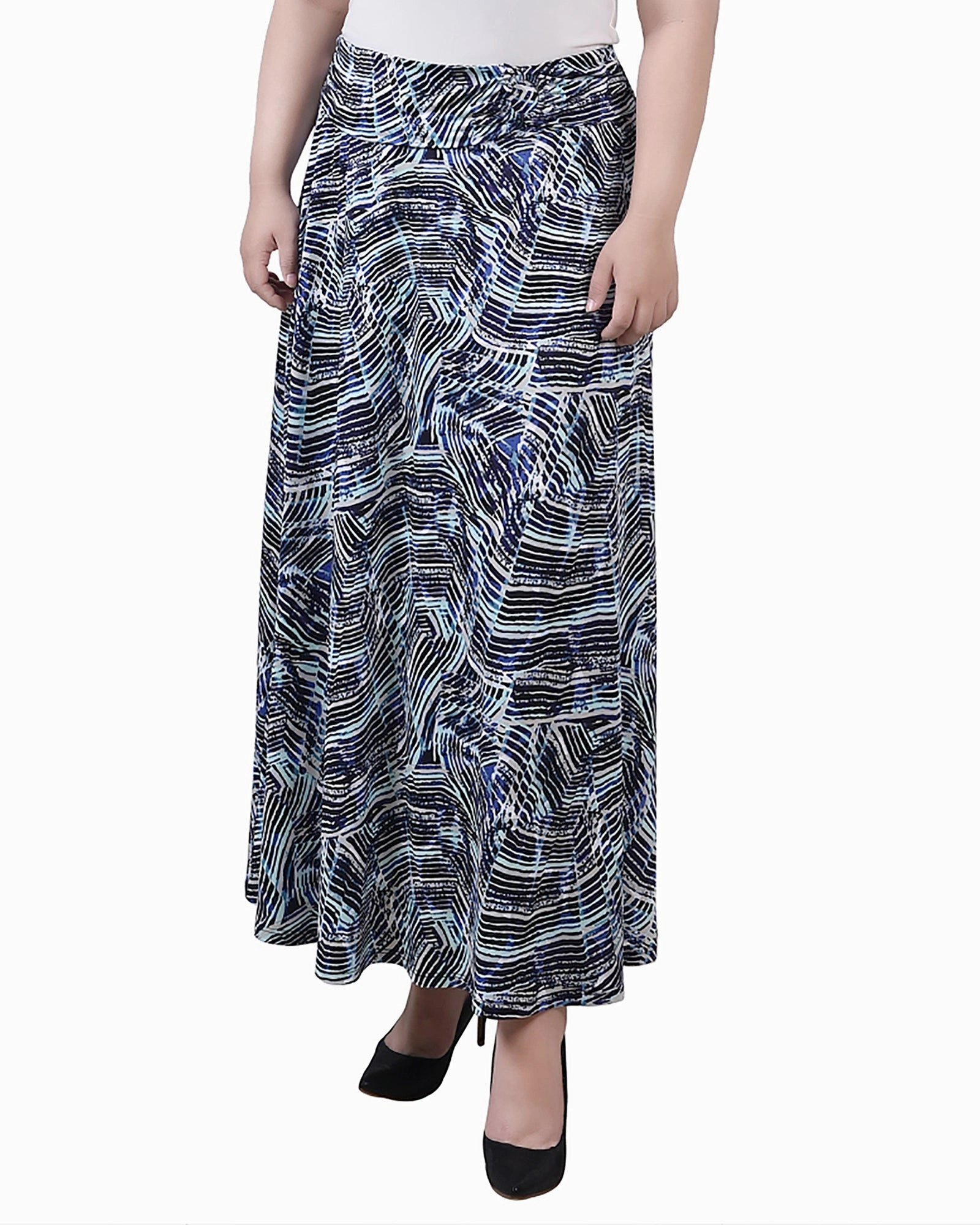 Plus Size Maxi A-Line Skirt With Front Faux Belt With Ring Detail Comfortable and Fashionable Vacation Vibes