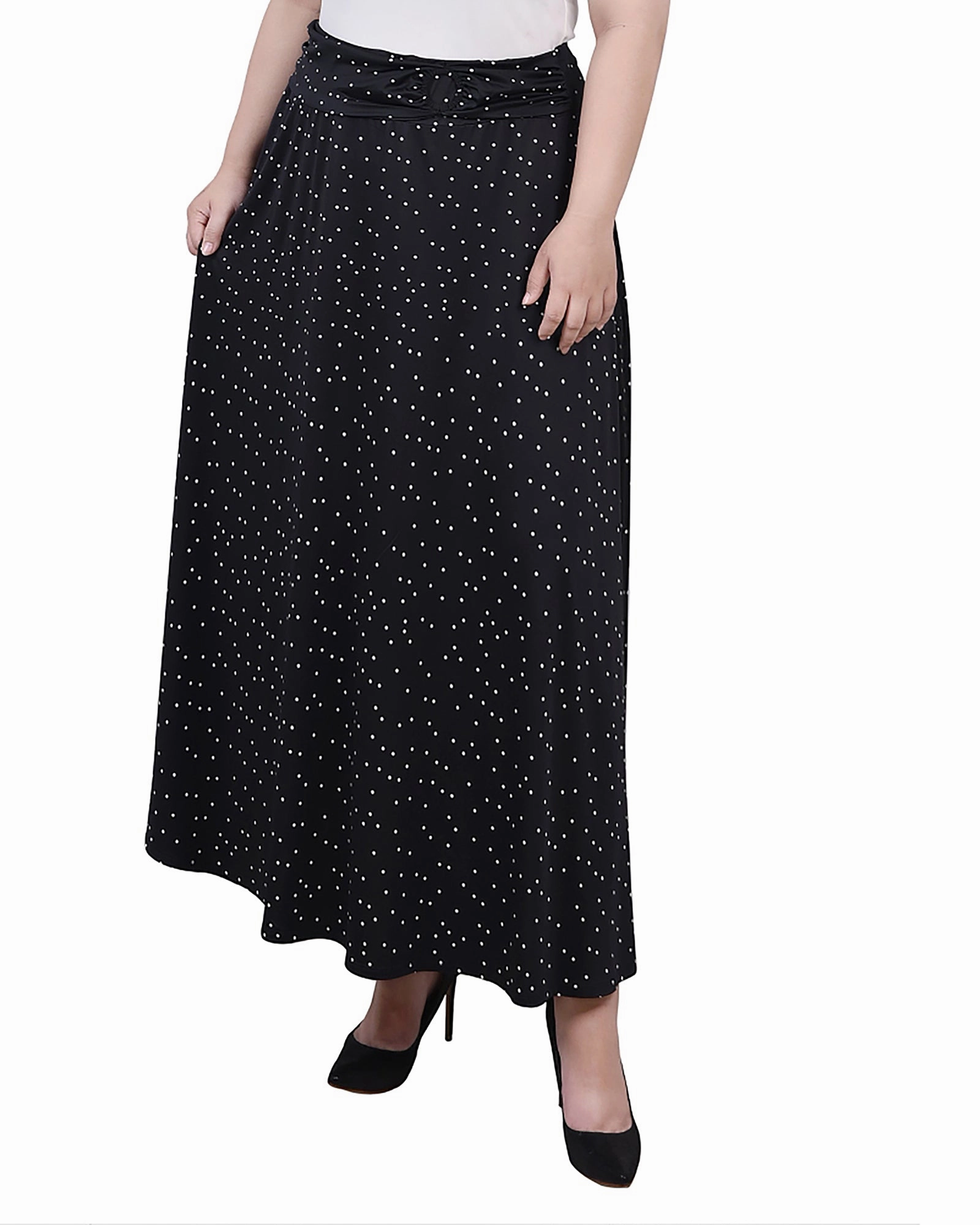 Gender Free Plus Size Maxi A-Line Skirt With Front Faux Belt With Ring Detail