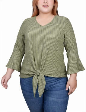 Plus Size 3/4 Bell Sleeve Textured Knit Top Unique Cut luxe feel
