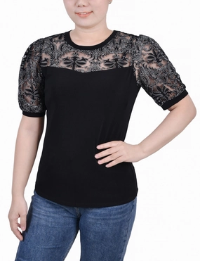 Petite Puff Lace-Sleeve Top Temperature Regulating