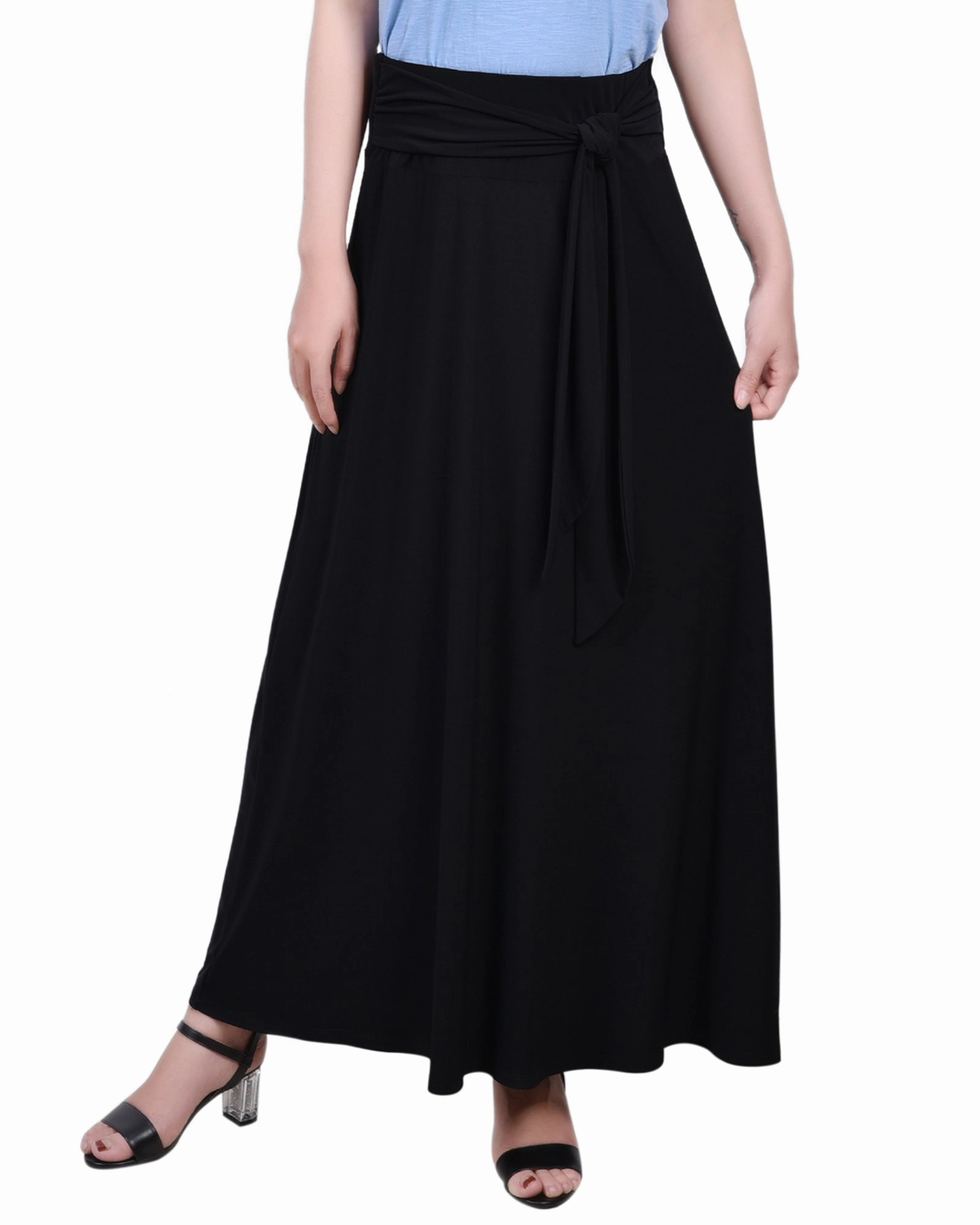 Simple Flow Smart Layering Petite Maxi Skirt With Sash Waist Tie
