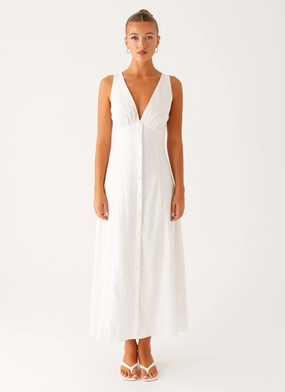 Garden Fresh Nature Inspired Tamsin Linen Maxi Dress - White