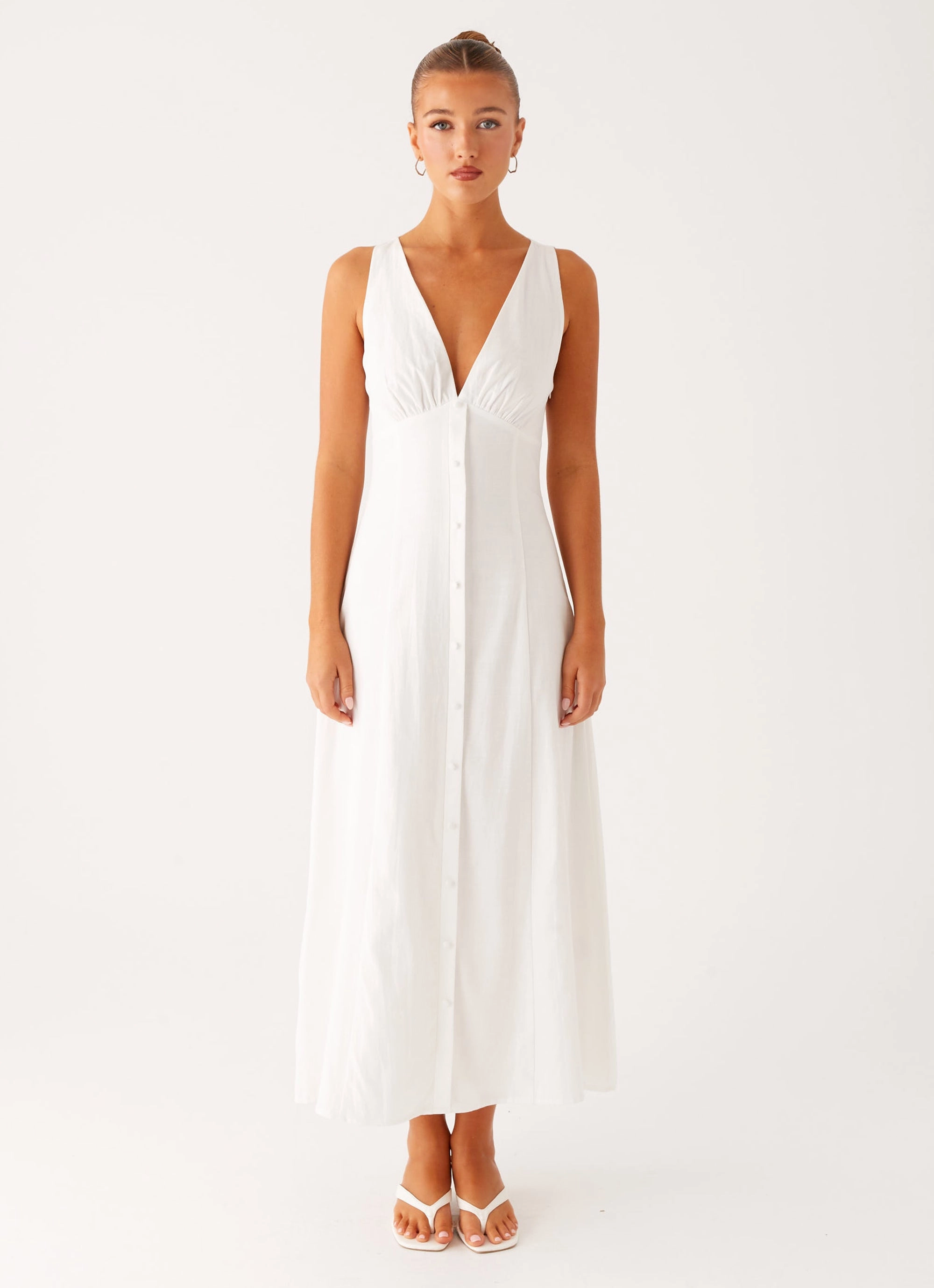Garden Fresh Nature Inspired Tamsin Linen Maxi Dress - White