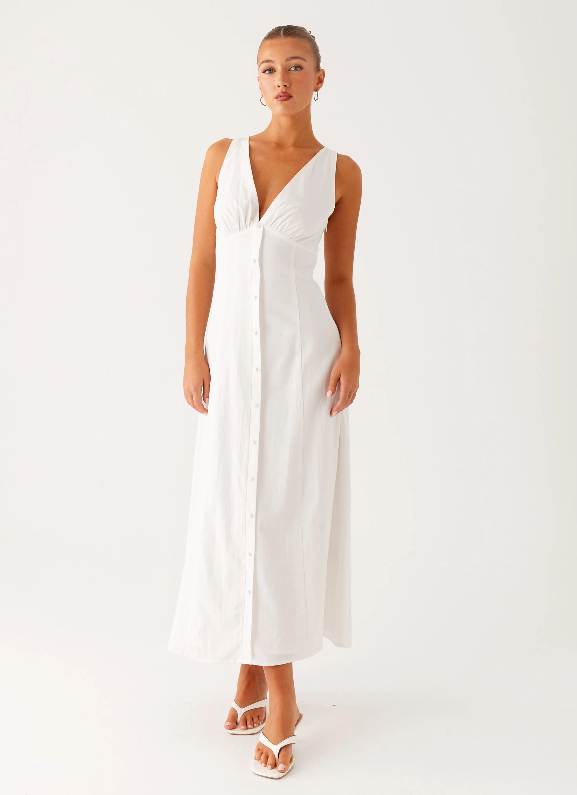 Simple Texture QuickDryTechnology Tamsin Linen Maxi Dress - White