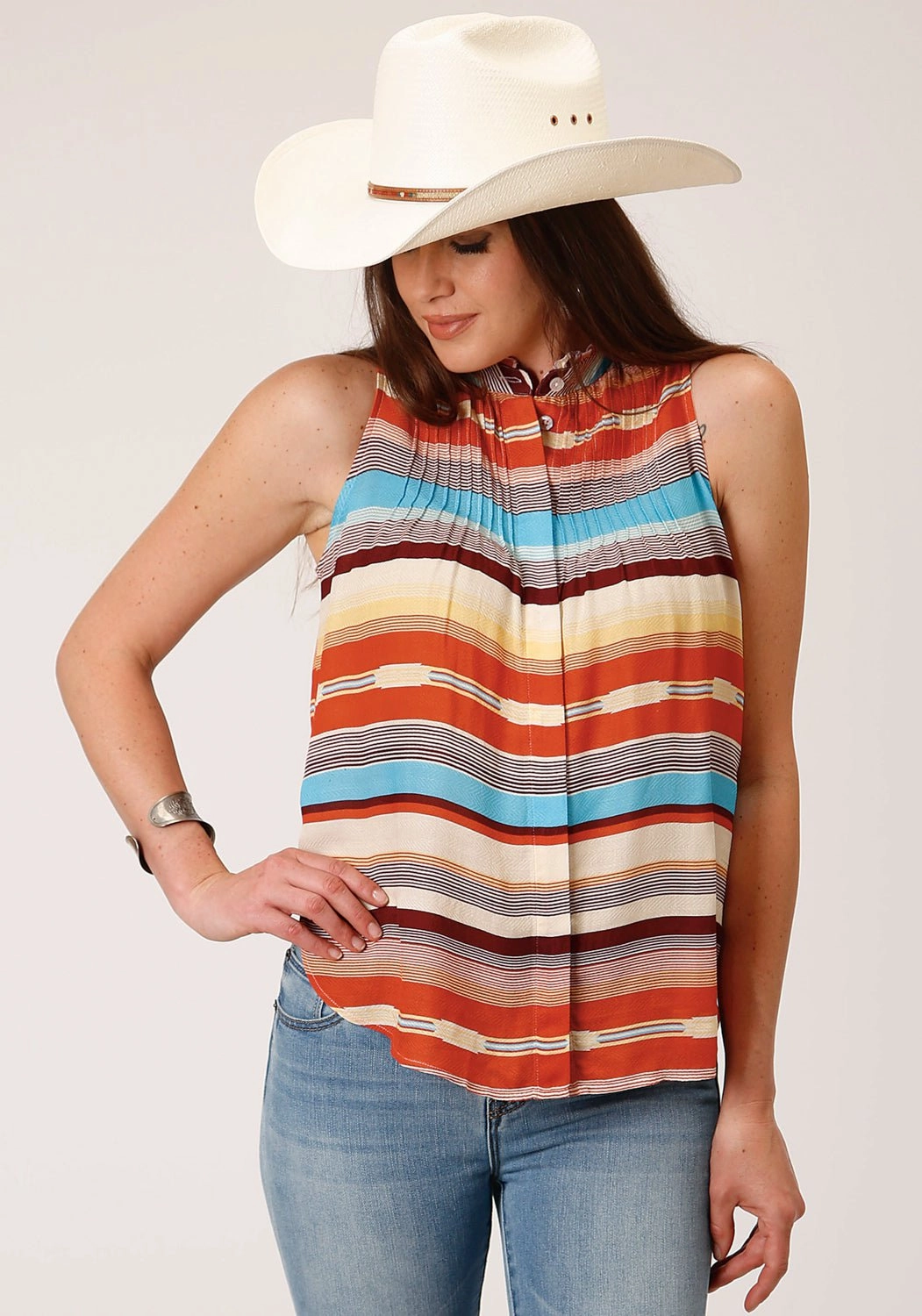 Bold Graphics Winter Comfort Stetson Womens Sunset Serape Multi-Color 100% Rayon S/L Blouse