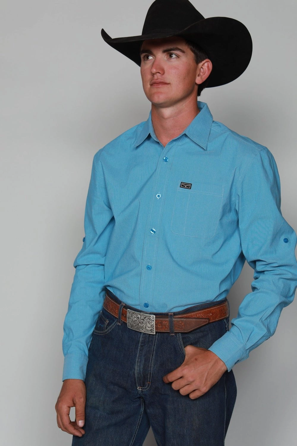 Kimes Ranch Mens Linville Solid Shirt Mid Blue Cotton Blend L/S Seasonal Wardrobe Versatile Outfit