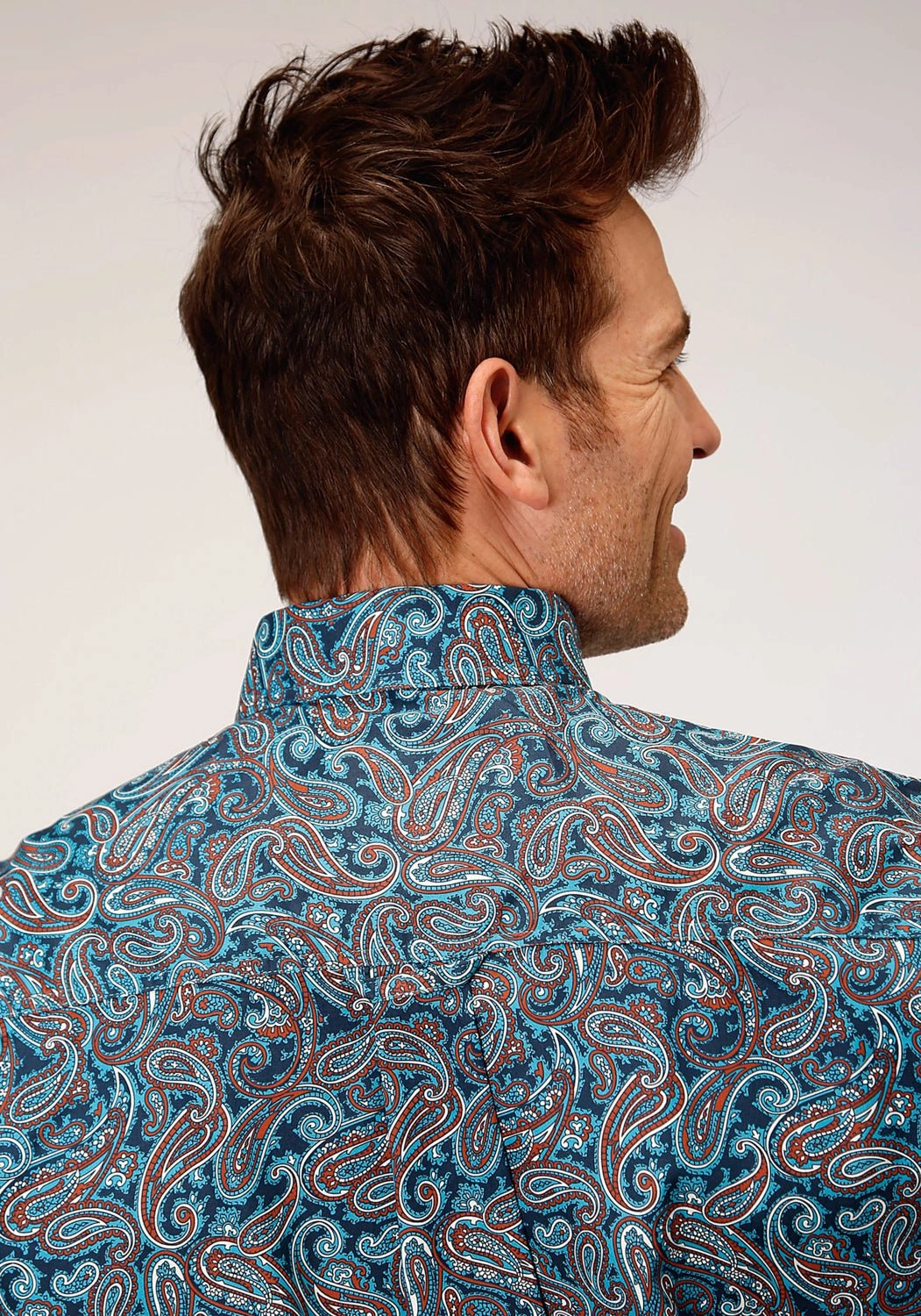Seamless Sides Unisex Design Roper Mens Blue 100% Cotton Canyon Paisley BD L/S 1 Pkt Shirt