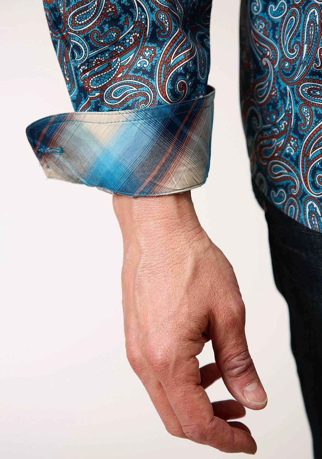 Roper Mens Blue 100% Cotton Canyon Paisley BD L/S 1 Pkt Shirt Creative Professional