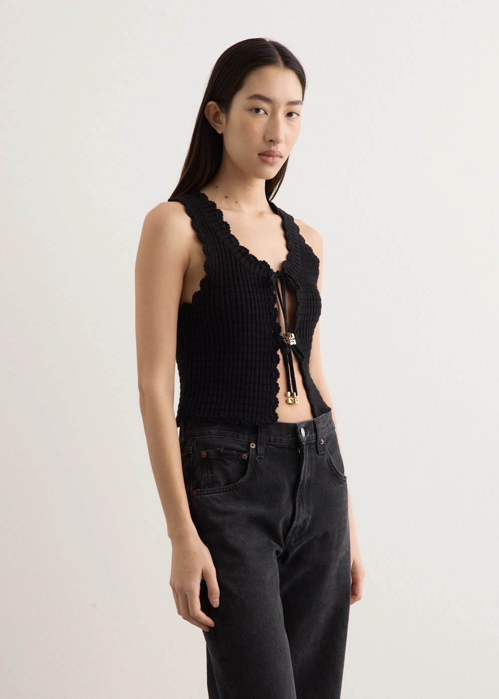 Biodegradable Fiber Blend Work Comfort Cotton Textured Lace Top