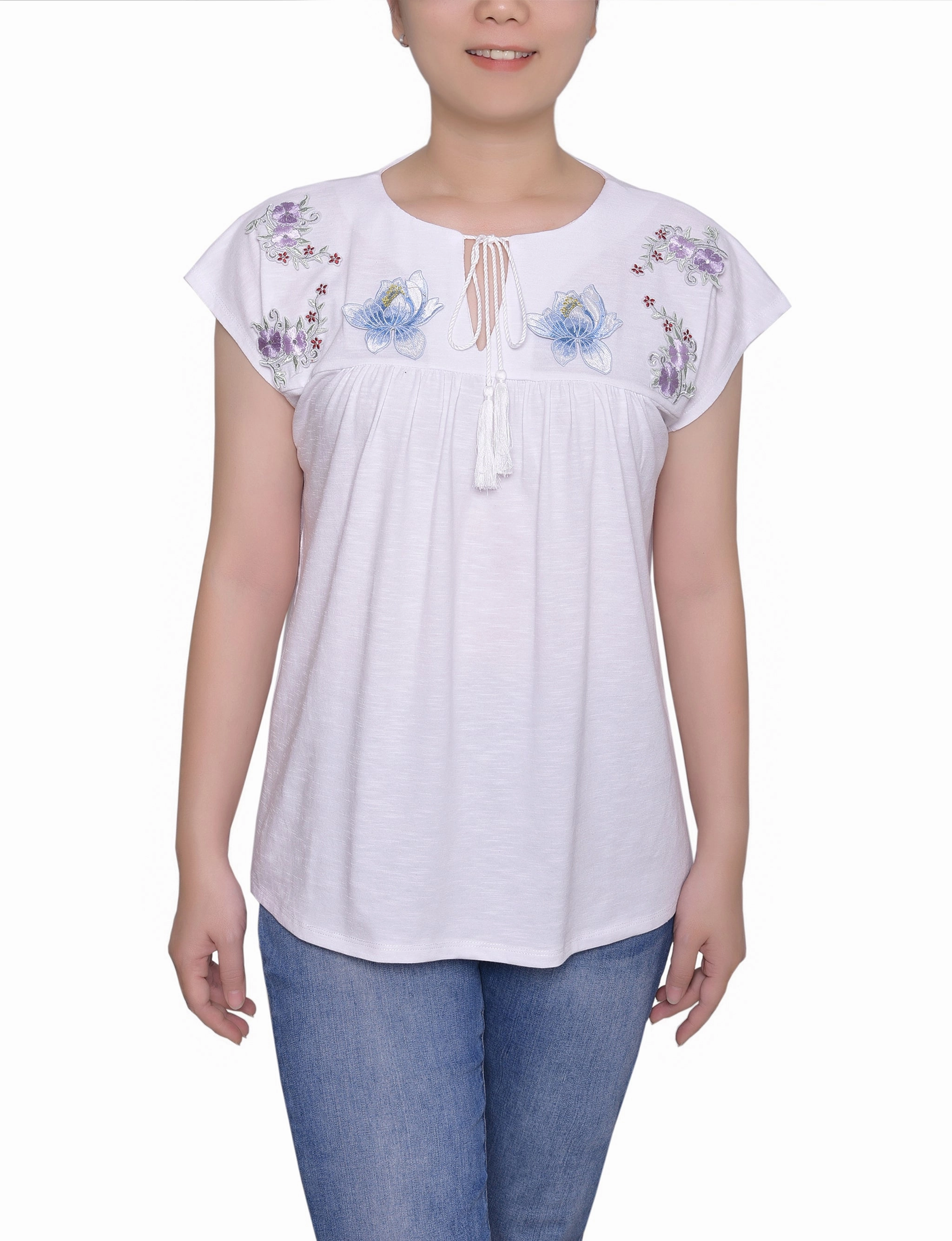 Embroidered Yoke Extended Sleeve Top Warm Vibe