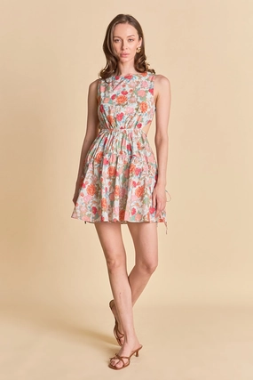 Soft Cut FLORAL PRINT CUT OUT MINI DRESS