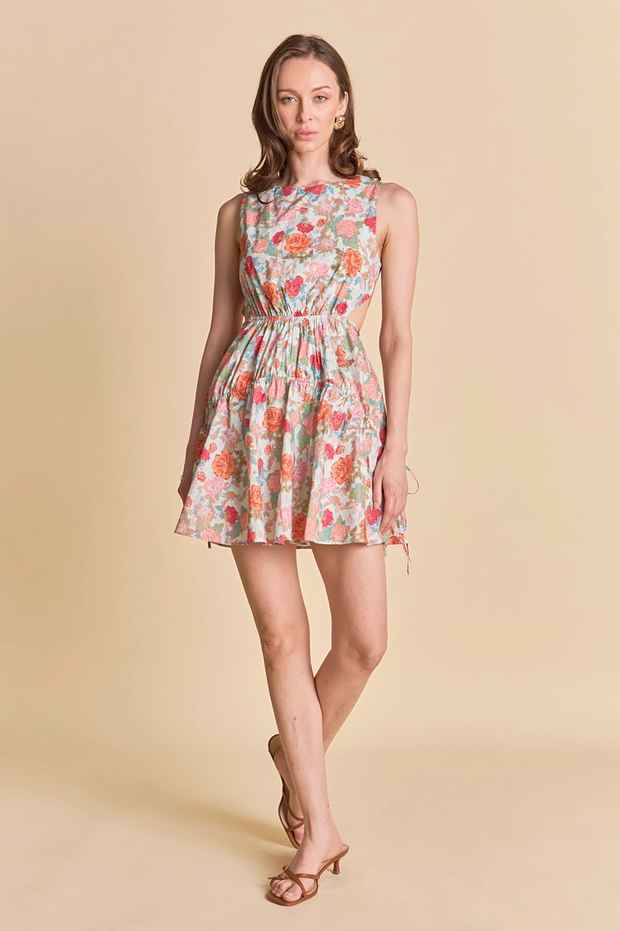 Soft Cut FLORAL PRINT CUT OUT MINI DRESS