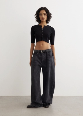 MicrofiberBlend Texture Giza High Gauge Rib Knit Short Cardigan