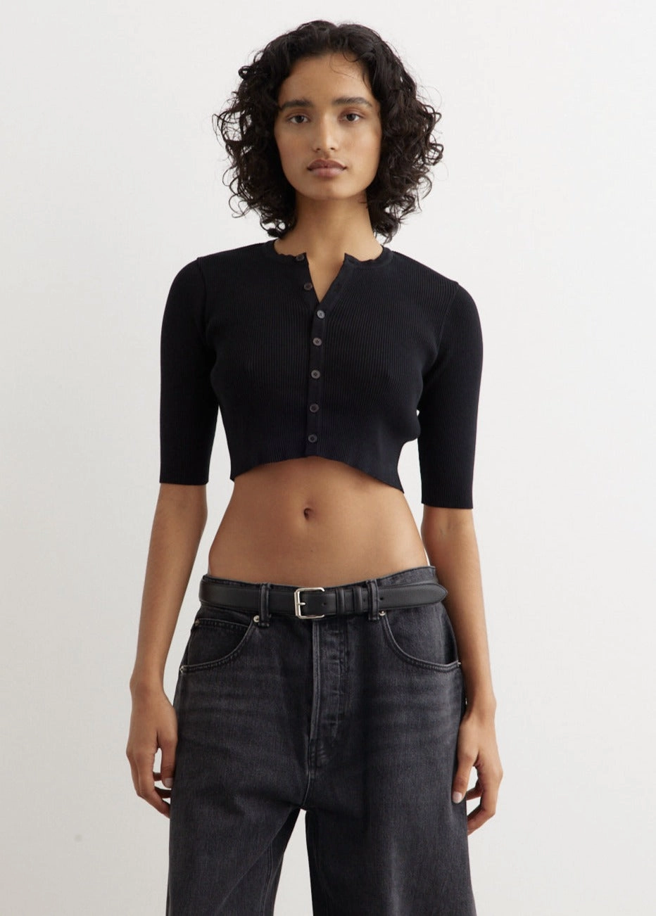 Giza High Gauge Rib Knit Short Cardigan Easy Comfort Relaxed Cut