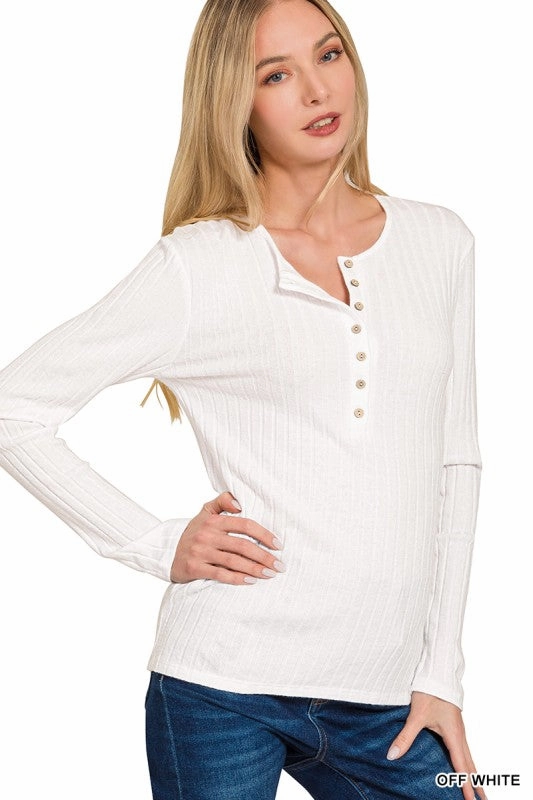 NoSideSeams Odor-resistant Lilah Ribbed Long Sleeve Button Down Top
