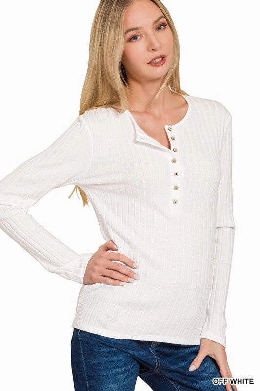 Lilah Ribbed Long Sleeve Button Down Top TaglessCollar