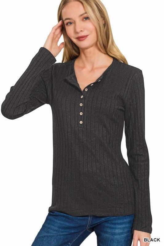 Lilah Ribbed Long Sleeve Button Down Top Street Comfort