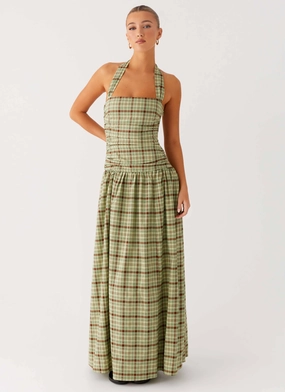 Lilith Maxi Dress - Forest Plaid Free Shape Textured Layers