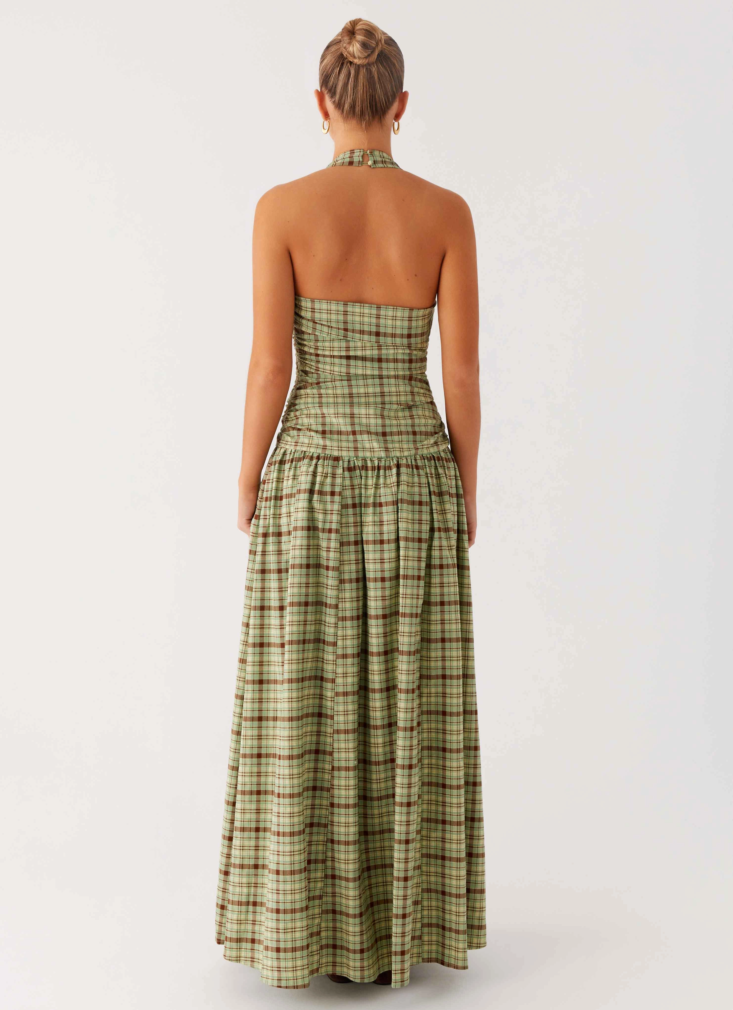 Flattering Design Clean Fit Lilith Maxi Dress - Forest Plaid