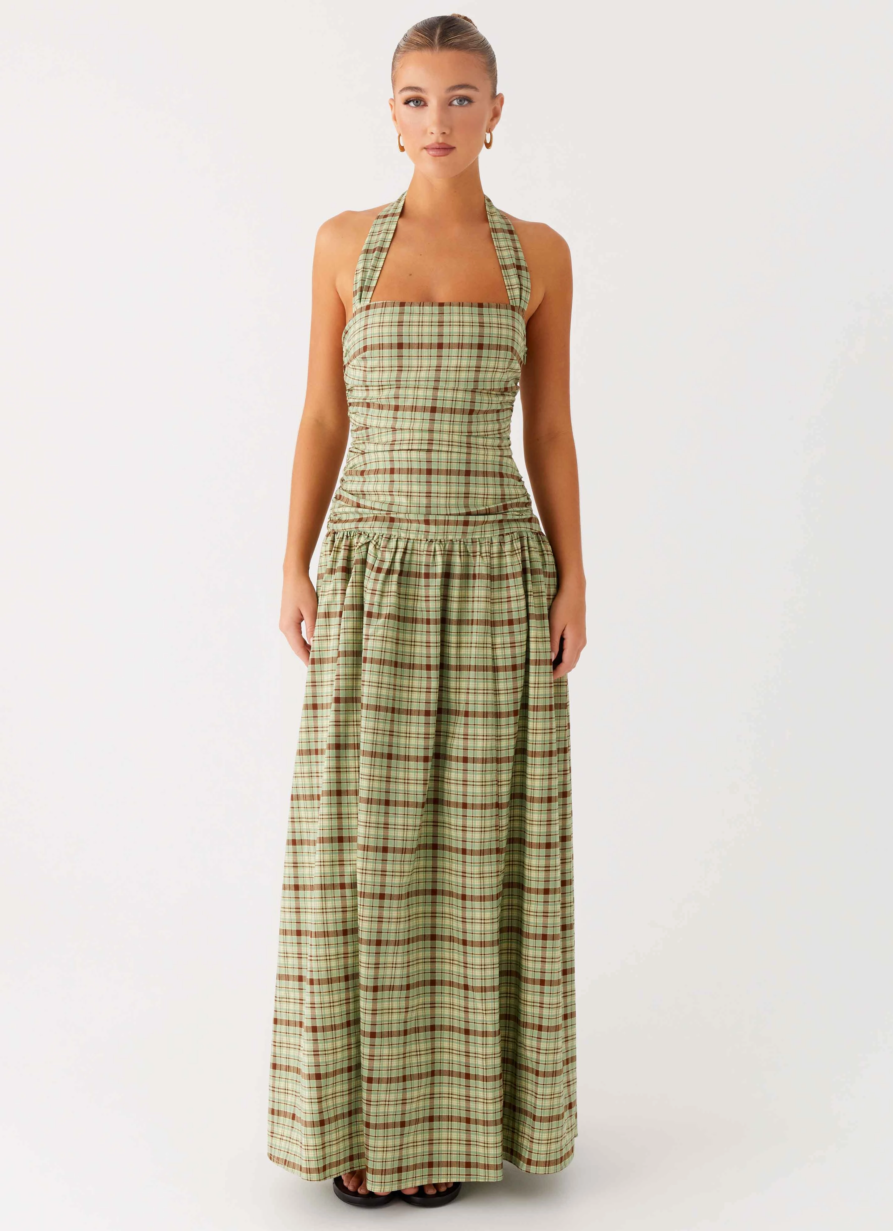 Scandi Clean Lilith Maxi Dress - Forest Plaid