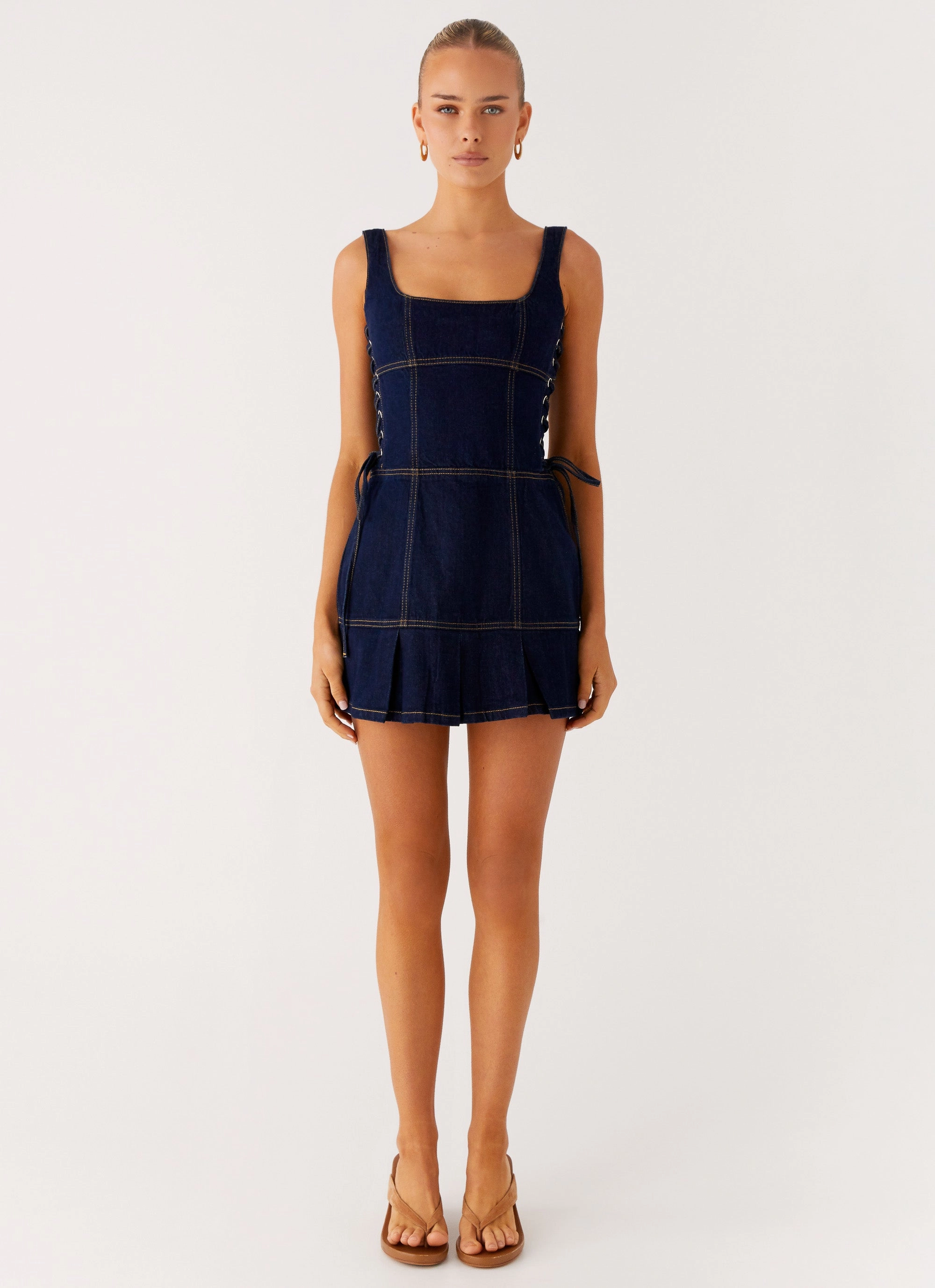 Preston Mini Dress - Indigo Asymmetric-Neck