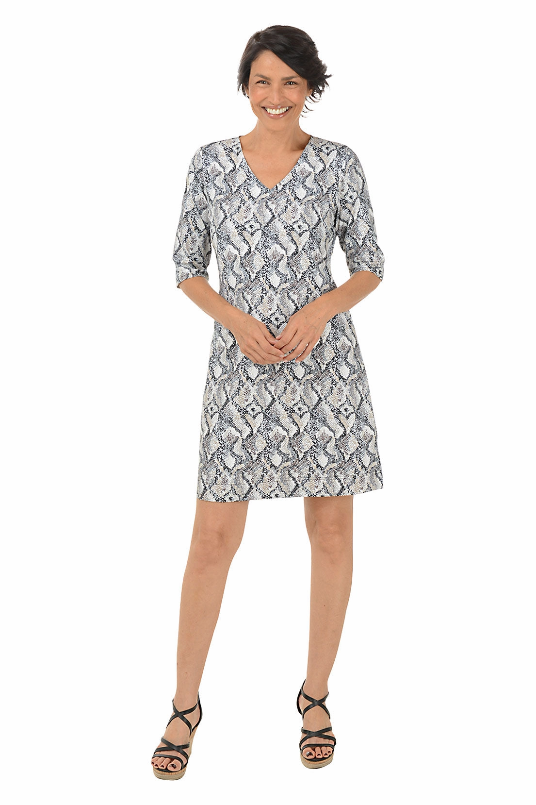 Bohemian style Tan Snake Hearts V-Neck UPF50  Dress