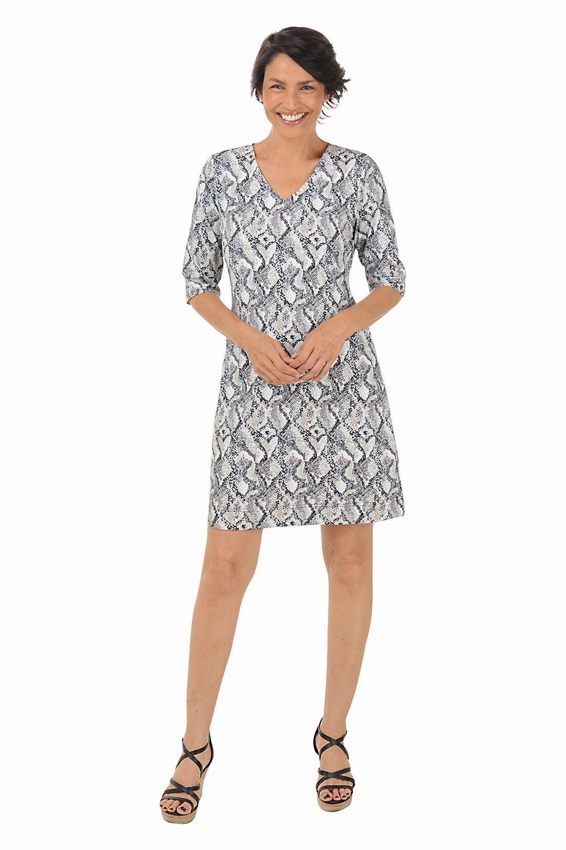 Tan Snake Hearts V-Neck UPF50  Dress Shared Moment Understated Charm