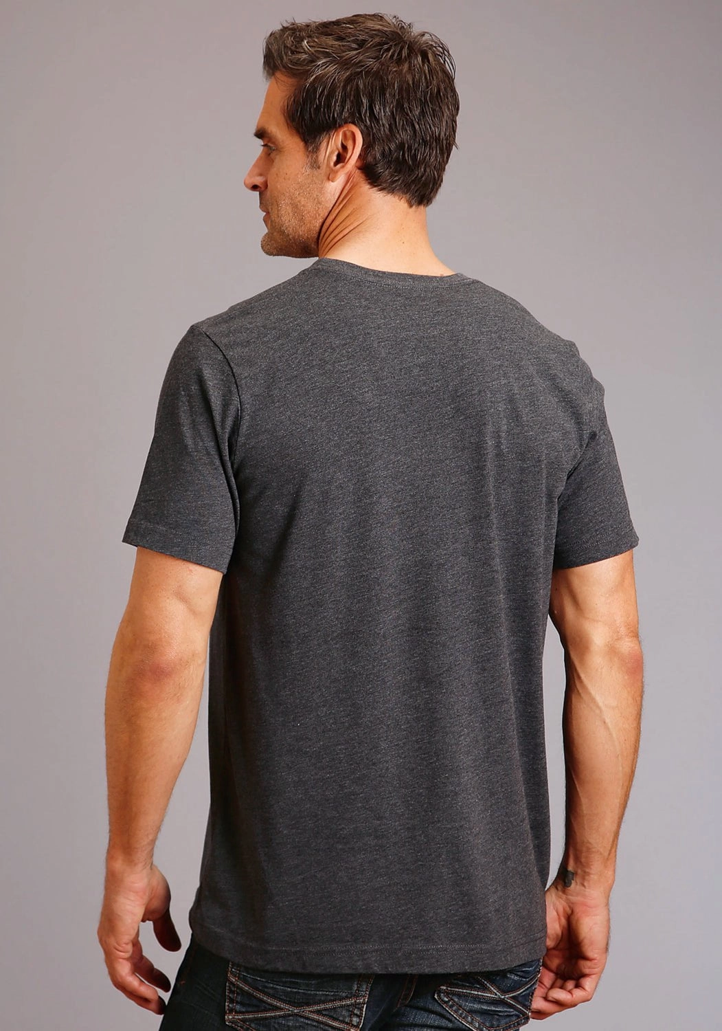 Stetson Mens Dark Grey Cotton Blend Banner 1865 S/S T-Shirt Durable Thread Construction Sustainable fashion