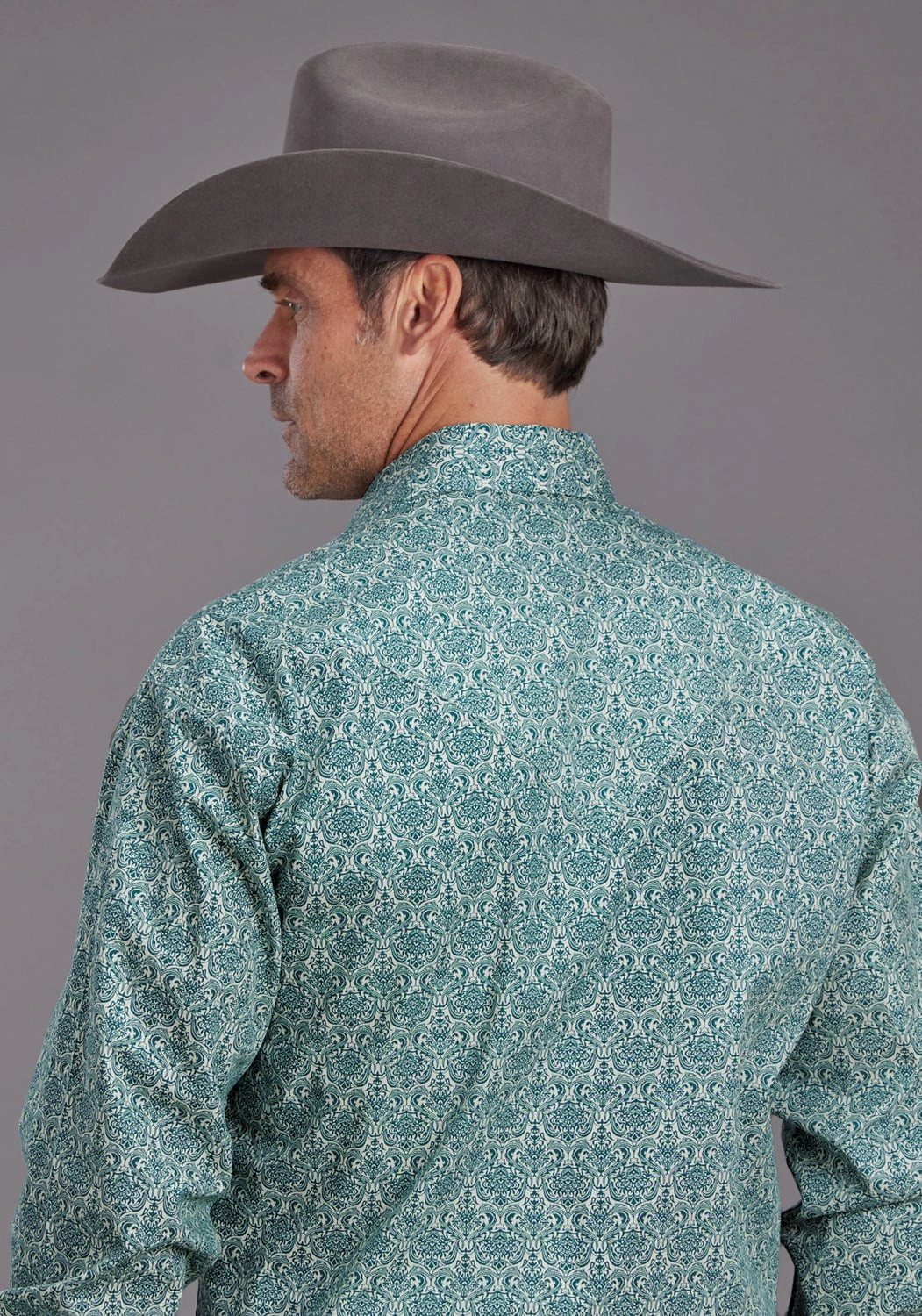 Bold Statement fade resistant color Stetson Mens 2141 Wallpaper Medallion Green 100% Cotton L/S Shirt