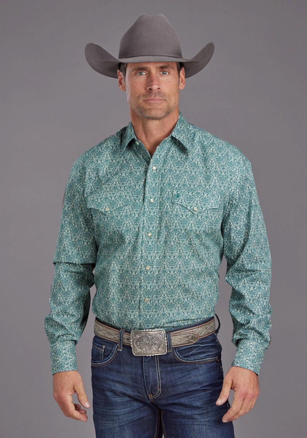 Stetson Mens 2141 Wallpaper Medallion Green 100% Cotton L/S Shirt Pre Shrunk Cotton Blend Eco Friendly Material