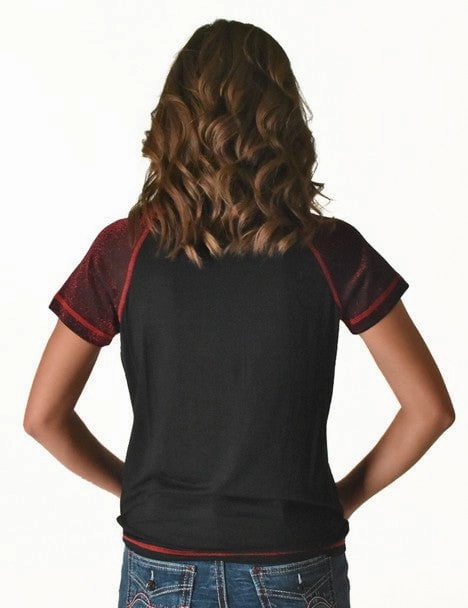 Odorless Binding Tape Oversized style Cowgirl Tuff Womens Never Give Up Shimmer Dark Red Nylon S/S T-Shirt