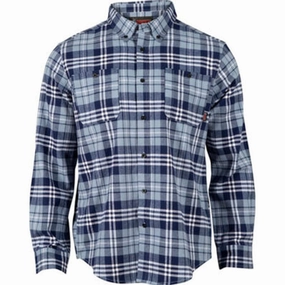 Rocky Mens Worksmart Button Down Navy Plaid 100% Cotton L/S Shirt Cocktail Party