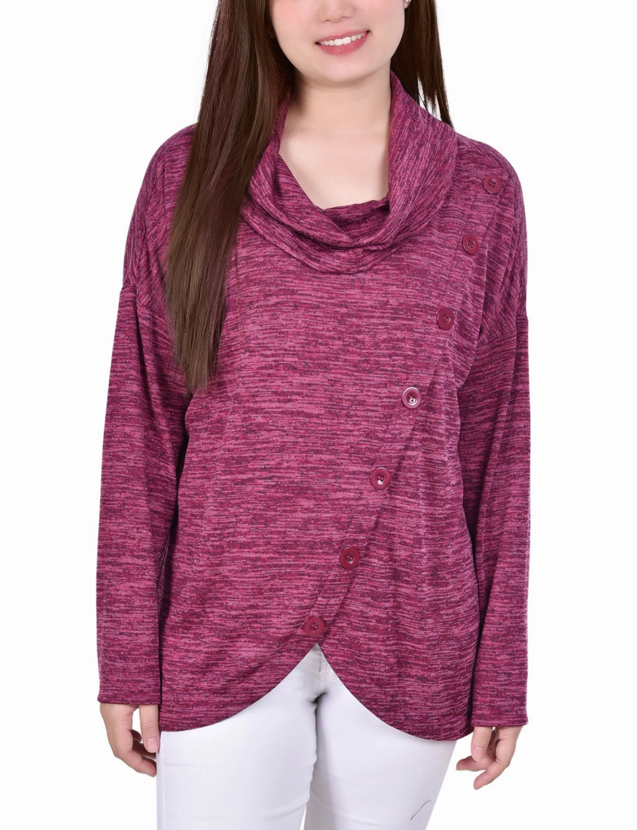 Long Sleeve Cowl Neck Top With Button Detail LowImpact Dye Sweater Pilling Prevention Tips