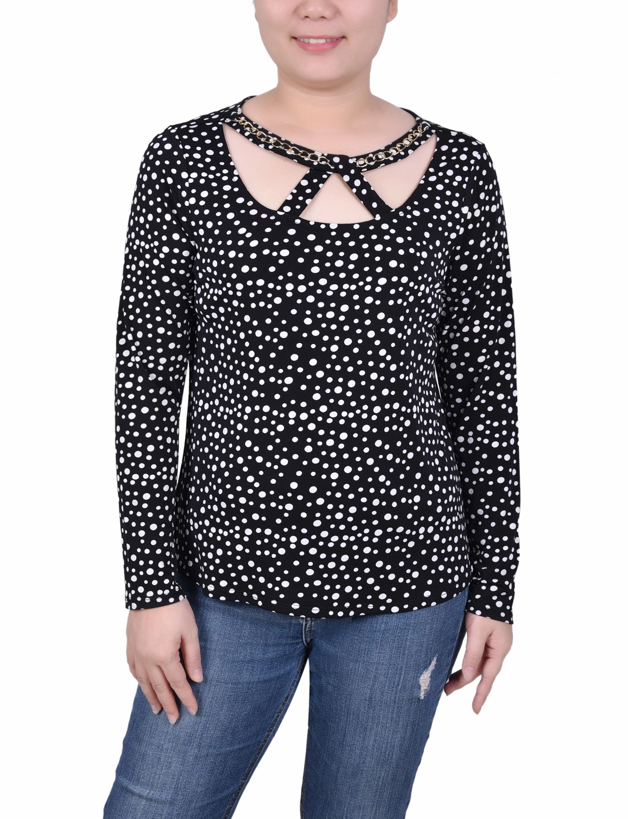 Outdoor Comfort Chic Warmth Long Sleeve Jeweled Neck Top