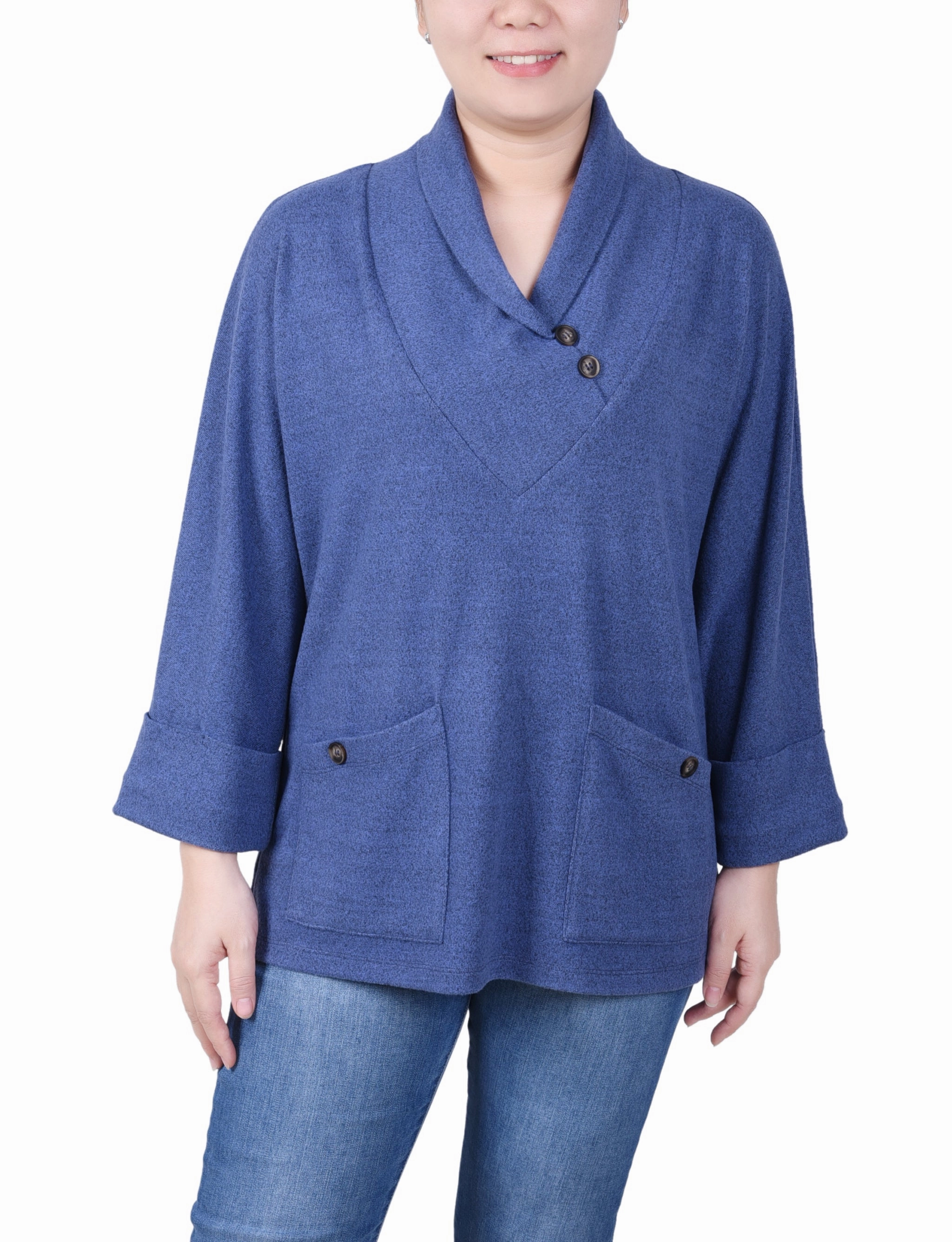 Thermoregulating Technology All-Day Use Long Sleeve Shawl Collar Top With Pockets