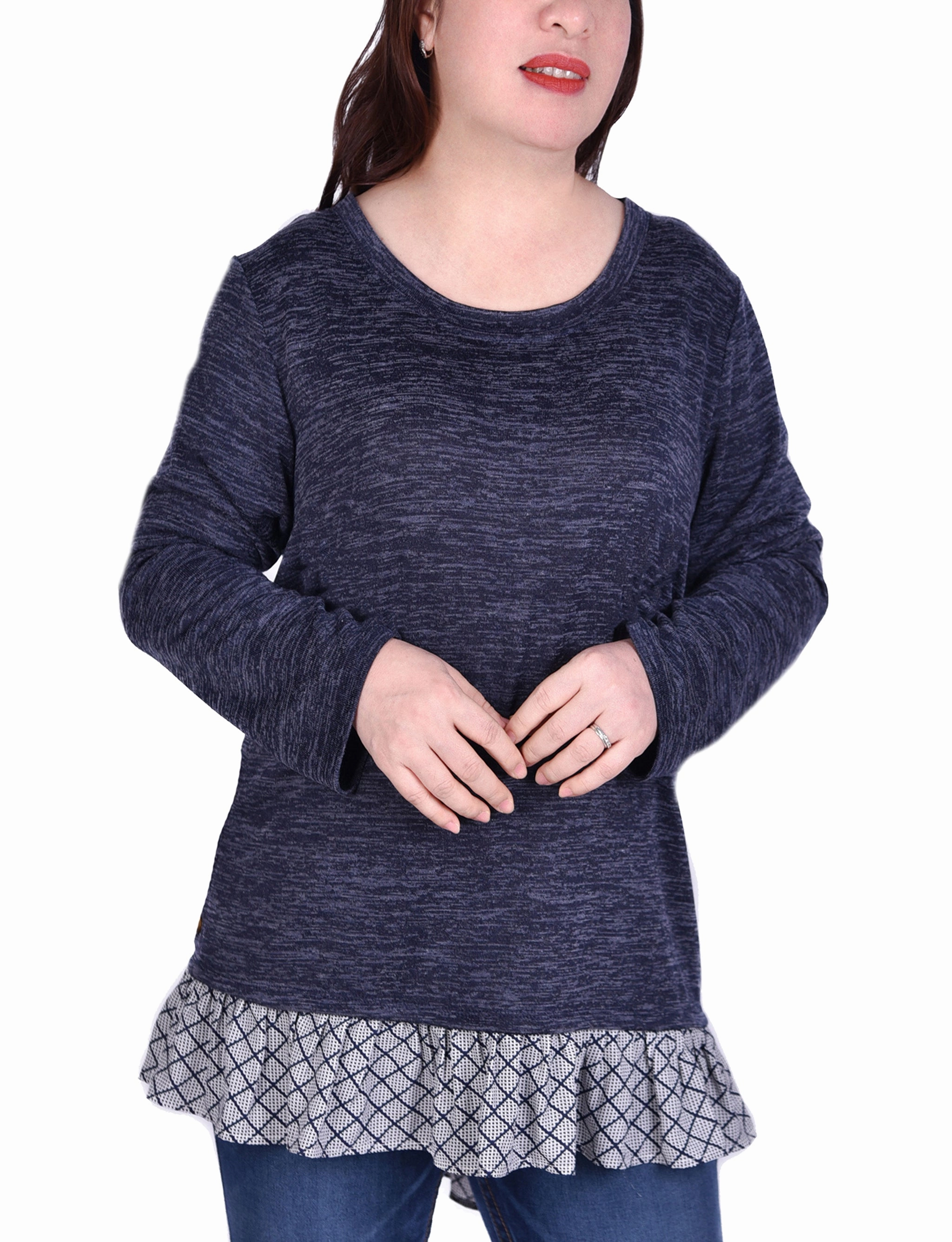 Autumn Fashion Long Sleeve Tunic Top With Ruffled Hem