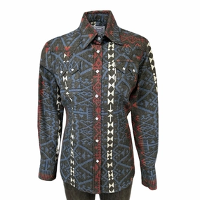 Edgy Design Rockmount Womens Flannel Jacquard Western Black/Red 100% Cotton L/S Shirt