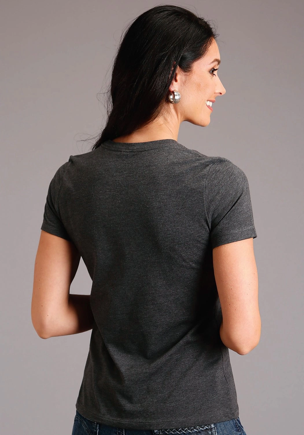 Stetson Womens Dark Grey Cotton Blend Dark Red Star S/S T-Shirt Tall Length Soft Texture