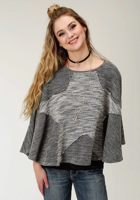 Fashion Statement Roper Womens Black/White 100% Cotton Star-Shaped Poncho