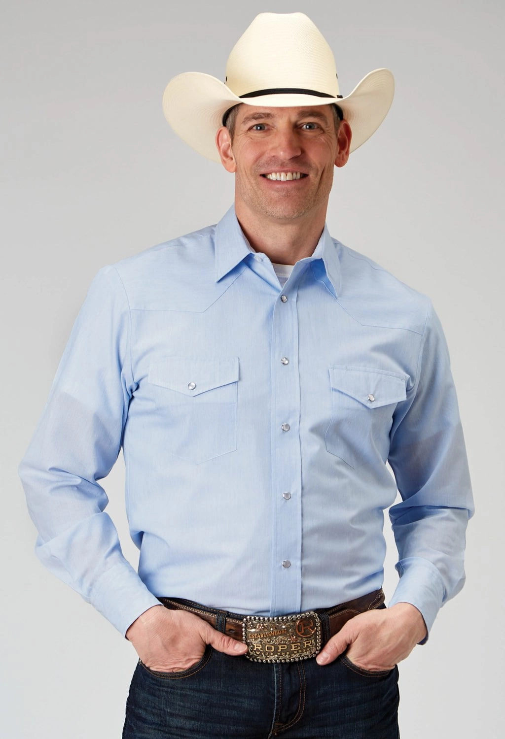 All day wearability High-End Look Roper Mens 1960 Tonal Stripe Blue Poly/Cotton L/S Shirt