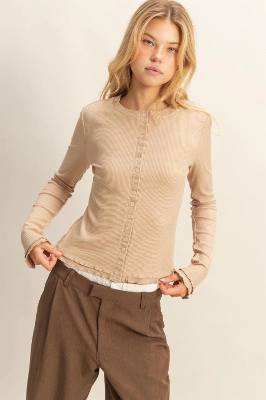 perfect for all-day wear teenagers' Lorelei Long Sleeve Ribbed Button Down Fashion Knit Top