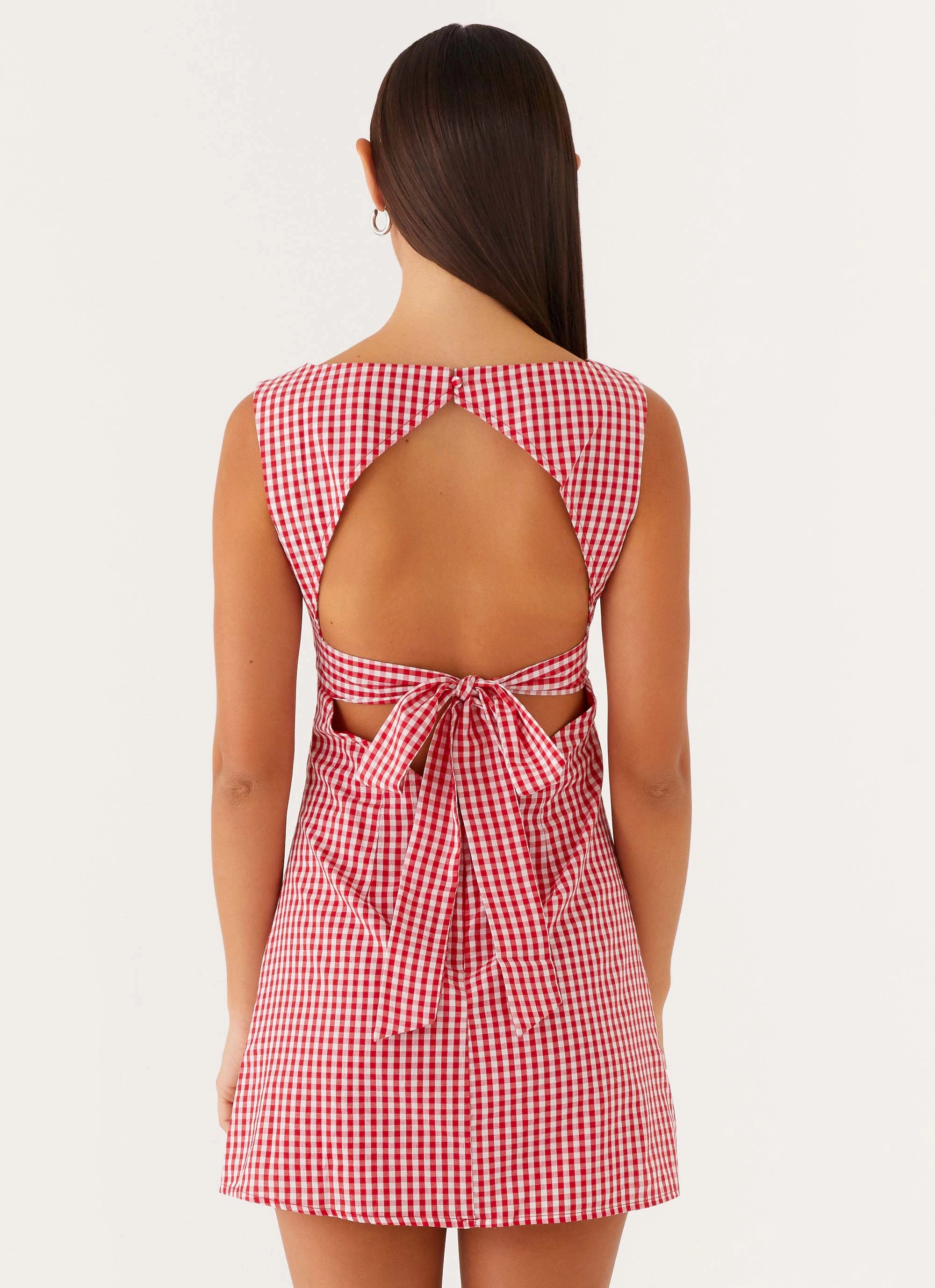 Lotus Tie Back Mini Dress - Red Gingham All Wear Music-Concert