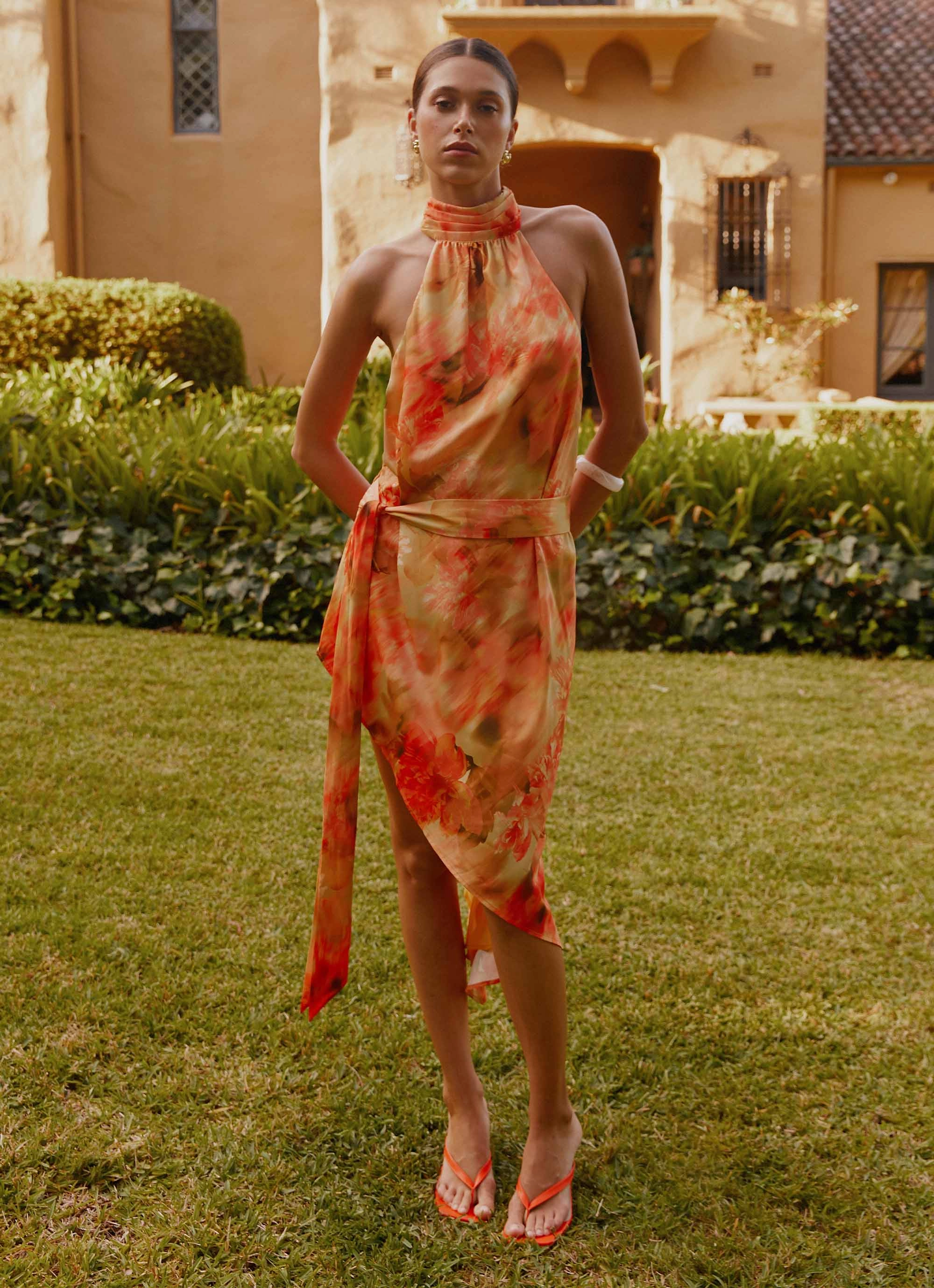 Lou Midi Dress - Sunset Floral Classic Vibe Light Cloud