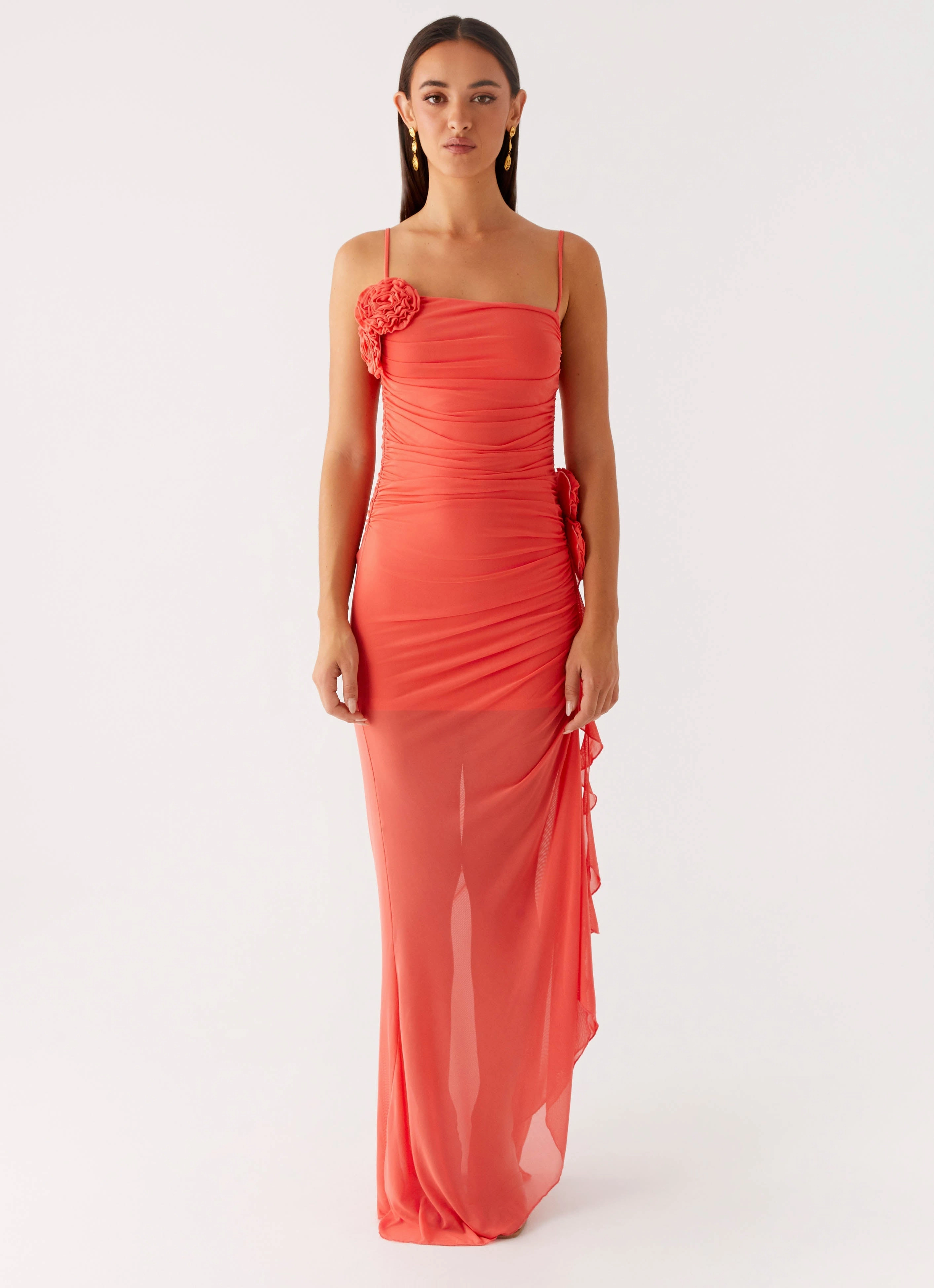 Sharp Edge Relax Draping Louana Maxi Dress - Coral