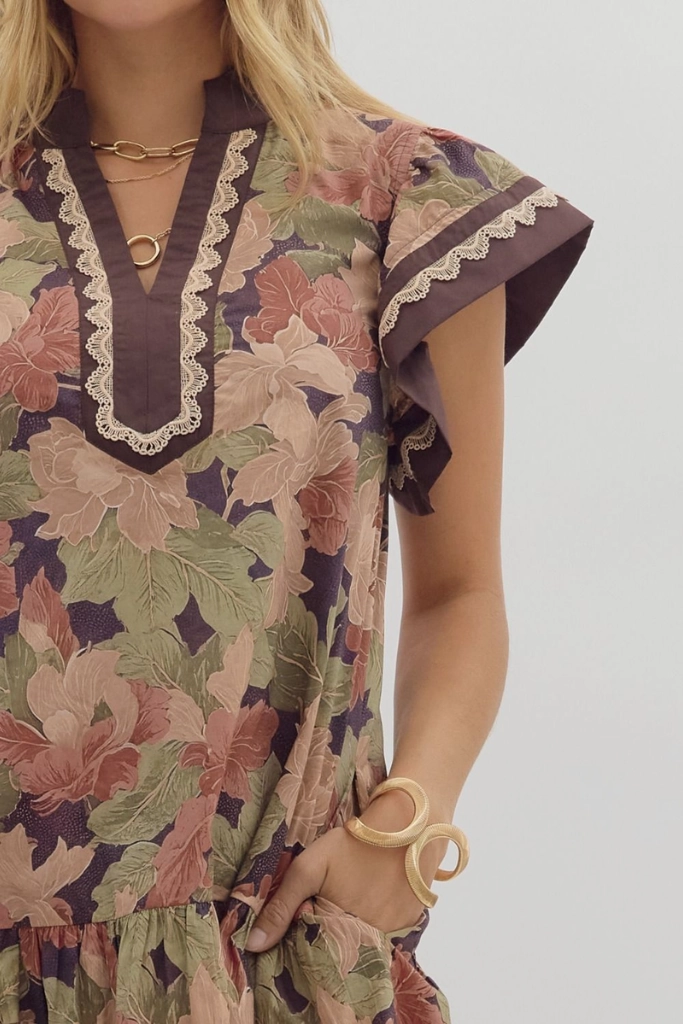 Amy Floral Ruffle Sleeve Mini Dress Casual and Stylish Smooth Lines